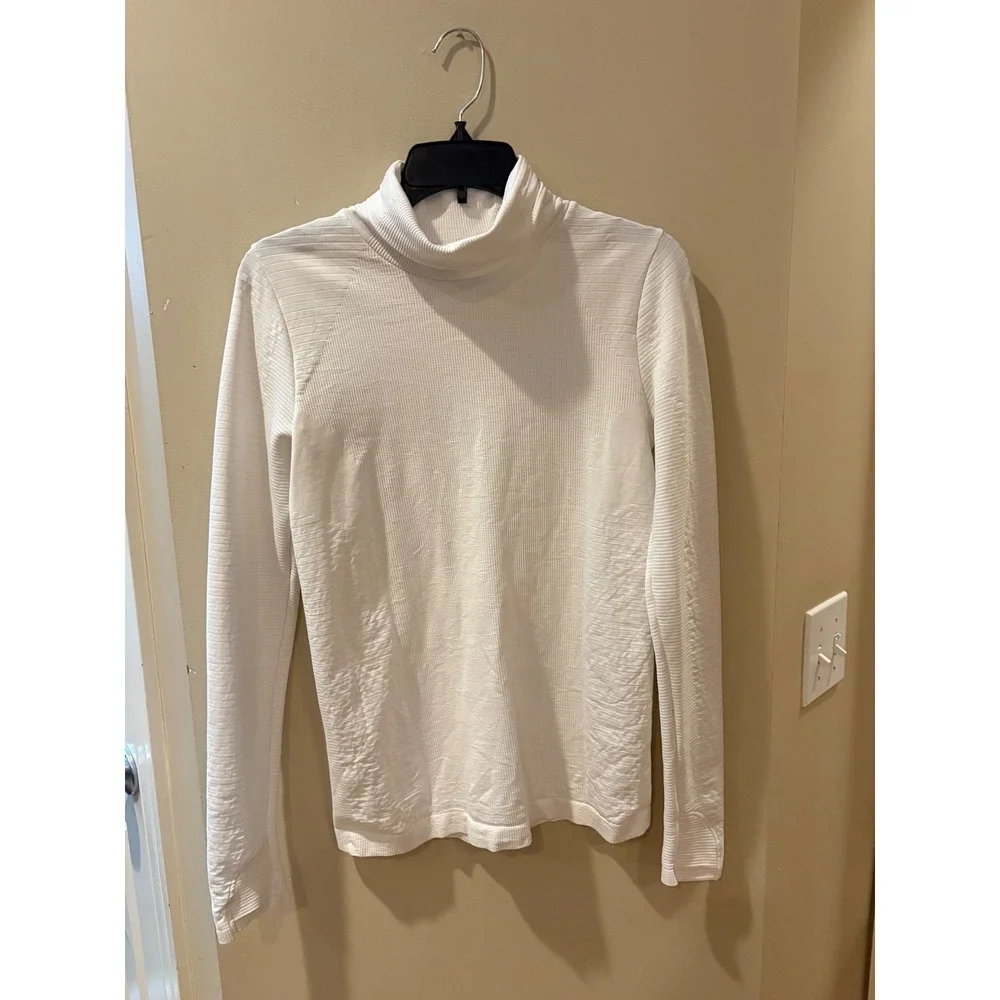 Athleta White Seamless Turtleneck Long‎ Sleeve Thumbhole Top Small Portugal